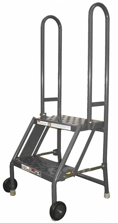 TRI-ARC Rolling Ladder: 1.7 ft Platform Ht, Unassembled, No Locking Mechanism - Steel Easy Tilt-&-Roll Ladders