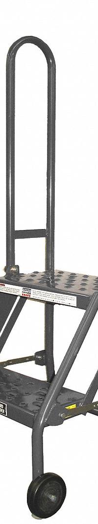 TRI-ARC Rolling Ladder: 1.7 ft Platform Ht, Unassembled, No Locking Mechanism, Steel (MPN KDMF102166). Key specifications — Color: Gray; Brand: TRI-ARC; Handrail Configuration: Double Handrails; Rear Chain: None.