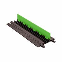 HI-VIZ CABLE PROTECTOR: 2 Channels, 3/4 in Max Cable Dia, 28 3/8 in Wd, 1 1/4 in Ht, 36 in Lg (MPN GD2X75-FLG/B). Key specifications — Connection Style: Dog Bone; Material: Polyurethane; Color: Fluorescent Green/Black.