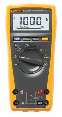 FLUKE Digital Multimeter: TRMS, CAT III 1000V/CAT IV 600V, 1,000 V Max AC Volt Measurement (MPN FLK-177/CWG). Key specifications — Instrument Counts: 6,000; Brand: FLUKE; Calibration Certificate Included: Included.