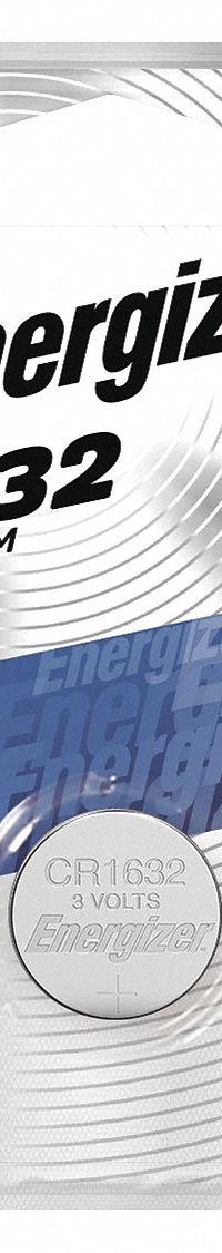 ENERGIZER Coin Cell Battery: 1632 Battery Size, Lithium / Manganese Dioxide, 130 mAh Capacity, 3V DC (MPN ECR1632BP). Key specifications — Voltage - Batteries: 3V DC; Battery Chemistry: Lithium / Manganese Dioxide; Product Type: Coin Cell Battery; Battery Size: 1632; Brand: ENERGIZER; Voltage - Subhead: 3V DC.