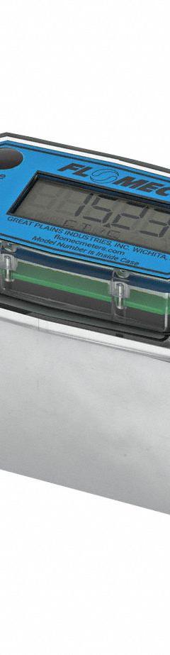 GPI Electronic Flowmeter: Commercial Grade Meter, Turbine, 1 in FNPT, 1 in Connection Size, FNPT (MPN A1Q9GMN025NA1). Key specifications — Product Type: Commercial Grade Meter; Rotor Material: Nylon; Accuracy %: +/-5%; Output Type: 4-20 mA; Brand: GPI; Unit Of Measure: Gallons; Display Type: Digital; Termination: Not Listed.