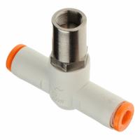 SMC Speed Controller: In-Line Fitting, Screwdriver Slot, 1/8 in Valve Body Size, Meter Out, 5/32 in (MPN AS2001F-03T). Key specifications — attr947203: Brass/PBT; attr947205: SMC; attr947223: 5/32 in Push to Connect Tube.