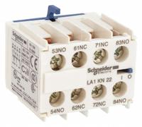 SCHNEIDER Auxiliary Contact Block: 2NO/2NC, 10 A Max Current (AC), Front Mount, Front-Mounted (MPN LA1KN22). Key specifications — Frame Size: X; Brand: SCHNEIDER; Compatible with Series: TeSys.