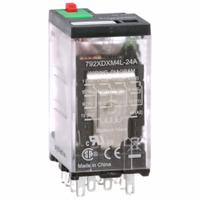 SCHNEIDER General Purpose Relay: Socket Mounted, 6 A Current Rating, 24V AC, 4PDT, 14 Pins/Terminals (MPN 792XDXM4L-24A). Key specifications — Brand: SCHNEIDER; Base Type: Square; Mounting Style: Plug-In; Electrical Connection: Faston Connector; Manufacturer Part Number: 792XDXM4L-24A; Operating Current: 3 A DC-1 (NC Conforming to IEC); Series: 792 Series.