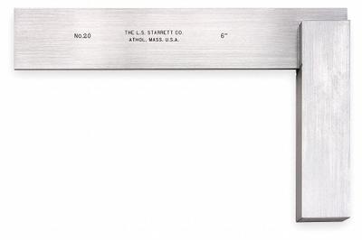 STARRETT Precision Steel Square: 90° Angle, 3 x 2-3/8 in Outside Dimensions - Machinist Precision Steel Squares