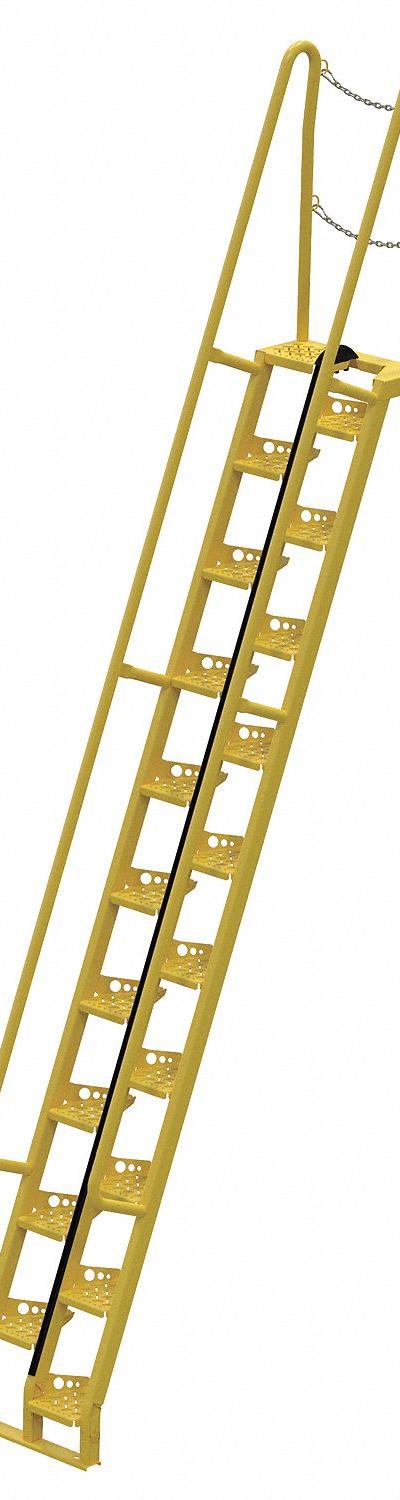 VESTIL Alternating Tread Stairs: 15.5 ft Overall Ht - Space-Saving Alternating-Tread Steel Stairs