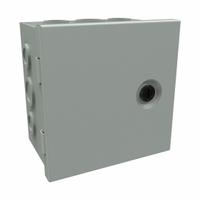 HAMMOND Junction Box: Steel, 6 in x 6 in x 4 in, NEMA 1, Solid Cover, Hinged, Included, Painted (MPN CHKO664). Key specifications — Brand: HAMMOND; Closure Method: 1/4-Turn Latch; Knockouts: Included.