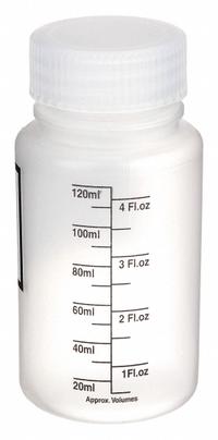 DYNALON Storage Bottle: Polypropylene, 125 mL, 4.22 fl oz, Closure Included, Colorless, Unlined (MPN 501505-0125). Key specifications — Brand: DYNALON; Graduated: Yes; Body Color: Colorless.
