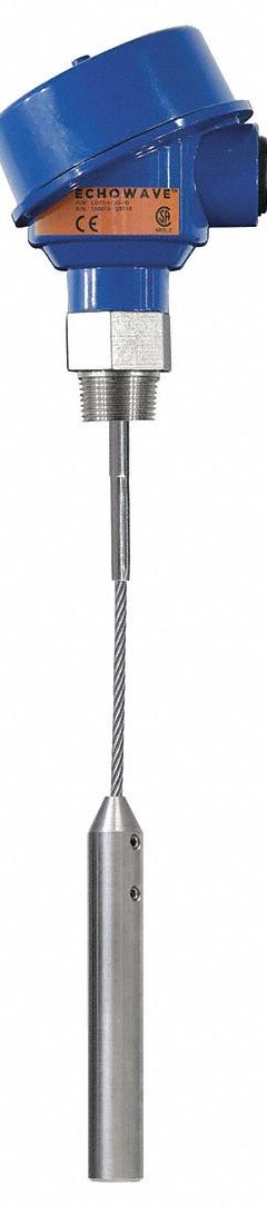 FLOWLINE Cable Guided Wave Radar: Liquid Level Sensor Transmitter, Vertical, 3/4 in NPT, NPT, NEMA 4 (MPN LG11-2003-01). Key specifications — Body Material: Aluminum; Mounting Orientation: Vertical; Stem Material: 316 Stainless Steel; Accuracy: +/-3 mm; Brand: FLOWLINE; Probe Material: 316 Stainless Steel; Nameplate Voltage: 18/30V DC; Output Voltage Range: 4 to 20mA.