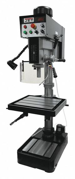 JET Floor Drill Press: Belt Drive, Variable Speed, 245 RPM – 2,000 RPM, 230V AC /Three-Phase, 2 hp (MPN JDP-20EVST -230). Key specifications — attr22849: 65 to 2,000 RPM; attr22858: 230V AC; attr73523: Tapping; attr22856: Belt; attr73570: Three-Phase; attr22850: 10-7/16 in; attr22846: 2 hp; attr22840: 9.2 A.