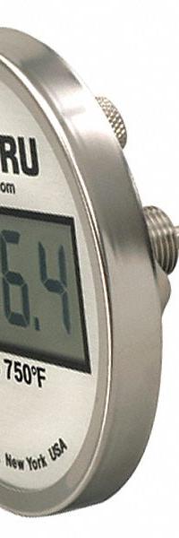 TEL-TRU Digital Thermometer: 4 in Stem Lg, -75°F to 750°F, ±0.5°F/0.3°C, 1/2 in Thread Size, NPT (MPN ND5BB09111-P22046). Key specifications — Thread Type: NPT; Brand: TEL-TRU; Accuracy: ±0.5 °F/0.3 °C.