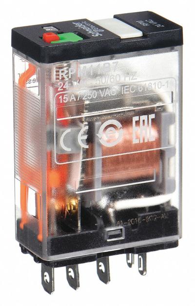 SCHNEIDER General Purpose Relay: Socket Mounted, 15 A Current Rating, 24V AC, SPDT - Socket-Mounted Relays