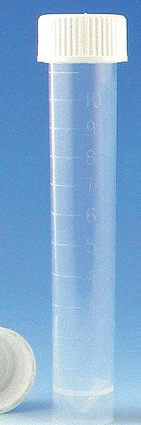 GLOBE SCIENTIFIC Test Tube: Test Tube, Polypropylene, 10 mL Capacity - mL, 0.34 oz Capacity - oz (MPN 6102C). Key specifications — Brand: GLOBE SCIENTIFIC; Graduated: Yes; Closure Color: White; Includes Closure: Yes; Body Color: White; Bottom Shape: Conical; Body Material: Polypropylene.