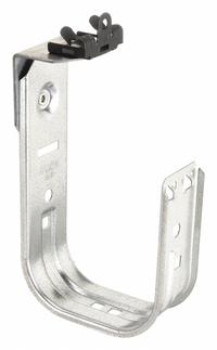 B-LINE BY EATON J-Hook: Hammer-On with Locking Latch, 4 in Max. Bundle Dia., Galvanized Steel (MPN BCH64-U-2-4). Key specifications — Material: Galvanized Steel; Mounting: 360° Horizontal Rotation; Includes Locking Latch: Yes; Color: Silver; Brand: B-LINE BY EATON; Mounting Location: Beam; Mounting & Attachment (subhead): Hammer-On with Locking Latch.