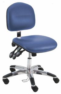 Ergonomic Chair: Vinyl, Armless, Ht Range 17 in to 22 in, 19 in Seat Wd, 17 in Seat Dp, 5 Casters (MPN LAS-DCR-TLC-WW-BLUE). Key specifications — Foot Support: No; Back Tilt Backward: 80°; Back Tilt Forward: 105°; Base Material: Aluminum; Brand: BENCHPRO; Product Type: Cleanroom Ergonomic Chair; Cleanroom Class: ISO 5; ESD-Safe: Not ESD Safe.