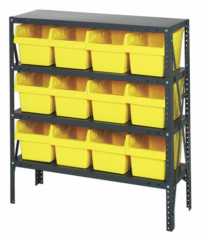 QUANTUM STORAGE SYSTEMS Bin Shelving: 36 in x 18 in x 39 in, 1 Sided, 12 Bins, Open - Metal Stationary Bin Shelving with Open-Front Bins