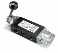 ARO Manual Air Control Valve: E, Four-Way / Three-Position, Lever, Black, 26 scfm Flow Rate - Max (MPN E712LS). Key specifications — attr1086881: Open; attr1092903: Black; attr1086905: Spring Return; attr1086907: E; attr1086914: Normally Open; attr1086904: Manual Air Control Valve; attr1086871: E712LS.