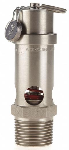 CONRADER Safety Valve: Soft Seat, 3/4 in (M)NPT Inlet (In.), 300 psi Preset Setting (PSI), Viton (MPN SRV530-3/4-V-SS-300). Key specifications — attr291993: Soft Seat; attr291998: Stainless Steel; attr292007: Viton; attr292009: Stainless Steel; attr294753: CONRADER.