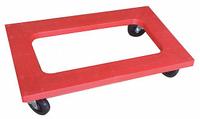 APPROVED VENDOR General Purpose Dolly: 1,200 lb, Red, 30 in L x 18 in W x 7 in H Deck, (4) Swivel (MPN 35YM01). Key specifications — Brand: APPROVED VENDOR; Color: Red; Caster/Wheel Configuration: (4) Swivel; Lip Type: Flush; With Tow Eye: No.