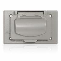LEVITON Weatherproof Cover: Aluminum, Decora/FS/GFCI, 1 Gangs, 2 15/16 in Overall Ht, 3R, Gray (MPN WM1HF-GY). Key specifications — Brand: LEVITON; Color: Gray; Compatible with Product Type: Receptacles; Compatible with Series: Decora; Mounting Orientation: Horizontal.