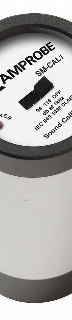 AMPROBE Sound Level Calibrator: 114 dB Output Sound Pressure, ±4% Freq Accuracy, 1/2 in Adapter (MPN SM-CAL1). Key specifications — Brand: AMPROBE; Frequency Accuracy: ±4%; Compatible with Brand: Universal; Distortion: ±0.5 dB; Output Sound Accuracy: ± 0.5 dB; Calibration Certificate: Not Included.