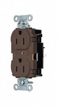 HUBBELL Receptacle: Duplex, 5-15, Brown, 125V AC, 15 A, 2 Pole / 3 Wire (MPN BR15ST)