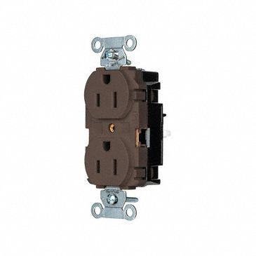 HUBBELL Receptacle: Duplex, 5-15, Brown, 125V AC, 15 A, 2 Pole / 3 Wire - General Purpose Receptacles