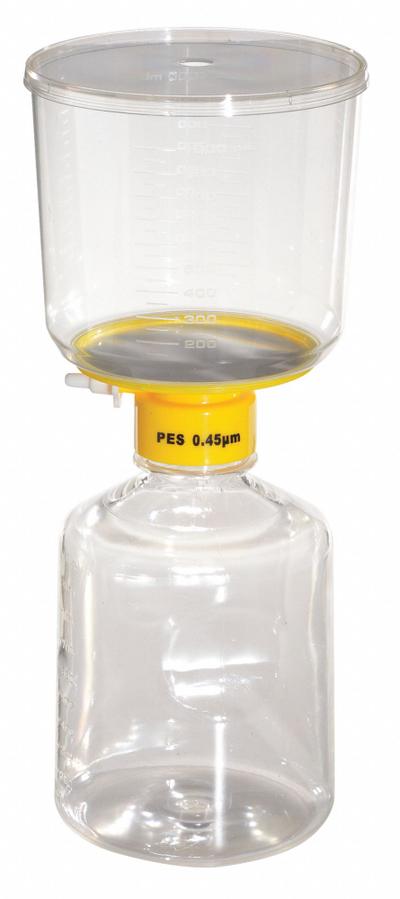 LAB SAFETY SUPPLY Filter Unit: 0.45 um Max Particle Size, 90 mm Dia, PES, Includes Stopper - Vacuum Filter Systems