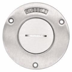 HUBBELL WIRING DEVICE-KELLEMS Floor Box Cover: Round, Silver, Aluminum, Brushed (MPN SA2925). Key specifications — attr211014: HUBBELL WIRING DEVICE-KELLEMS; attr1046648: Silver; attr1046653: Round; attr1046654: Brushed; attr1046660: Aluminum.