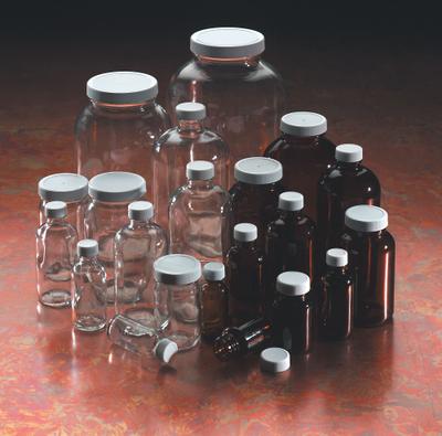 WHEATON Sampling Bottle: 30 mL, Amber, 20-400 mm, Polypropylene, 48, Polyethylene/PTFE - Amber Narrow Mouth Round Glass Lab Bottles