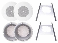 SPECO TECHNOLOGIES In-Ceiling Speaker Kit: Powered, 2-Way, 8 ohm Impedance, 13 in Overall Wd, 1 PR (MPN G86KITPRC). Key specifications — For Location: Indoor; Power Style: Powered.