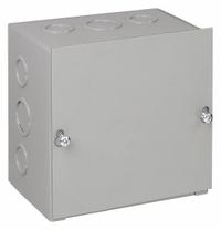 HOFFMAN Enclosure: Steel, 6 in x 6 in x 3 in, NEMA 1, Solid Cover, Screw On, Included, Painted (MPN ASE6X6X3). Key specifications — Brand: HOFFMAN; Closure Method: Screws; Knockouts: Included.