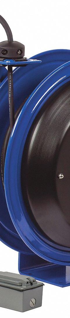 COXREELS Extension Cord Reel: Ratchet Lock, 75 ft Cord Lg, 12 AWG, SJO, 5-20R Cord Lg, 5-20P, Blue (MPN PC19-7512-F). Key specifications — Retractable Cord Ending NEMA Configuration: 5-20R; Feeder Cord Ending NEMA Configuration: 5-20P; Brand: COXREELS.