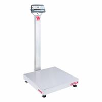 OHAUS Industrial Bench Scale: 24 in x 24 in, Not IP Rated, Column-Mounted, Stainless Steel (MPN D52P500RQV3). Key specifications — Connection Ports: RS-232; Readability: 0.05 lb/20 g; Brand: OHAUS; Weighing Surface Material: Stainless Steel.