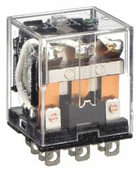 OMRON General Purpose Relay: Socket Mounted, 10 A Current Rating, 24V DC, 3PDT, 11 Pins/Terminals (MPN LY3N-DC24). Key specifications — Brand: OMRON; Base Type: Square; Mounting Style: Plug-In; Pin Shape: Flat; Electrical Connection: Quick-Connect; Manufacturer Part Number: LY3N-DC24; Operating Current: 5 A at 24V DC (Inductive Load); Series: LY Series.