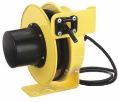 KH INDUSTRIES Extension Cord Reel: Ratchet Lock, 30 ft Cord Lg, 10 AWG, SOOW, Bare Wire Cord Lg (MPN RTFD3L-WW-B10G). Key specifications — Retractable Cord Ending NEMA Configuration: Bare Wire; Voltage: 600V AC; Brand: KH INDUSTRIES.