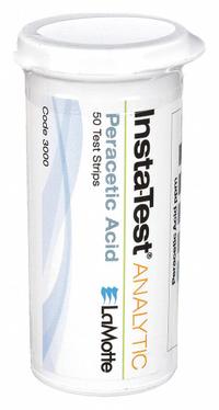 LAMOTTE Test Strips: Peracetic Acid, 0 to 160 ppm Peracetic Acid, Strip, 50 Tests, 3 in Overall Lg (MPN 3000). Key specifications — Test Form: Strip; Brand: LAMOTTE; Parameter Measurements Included: 0 to 160 ppm Peracetic Acid.