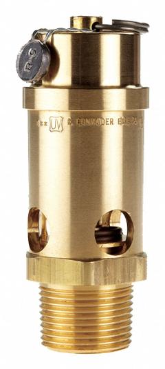 CONRADER Safety Valve: Soft Seat, 1 in (M)NPT Inlet (In.), 1 in (F)NPT Outlet (In.), Brass, Silicone (MPN SRV765-1-250 SST). Key specifications — attr291993: Soft Seat; attr291998: Brass; attr292007: Silicone; attr292009: Brass; attr294753: CONRADER.
