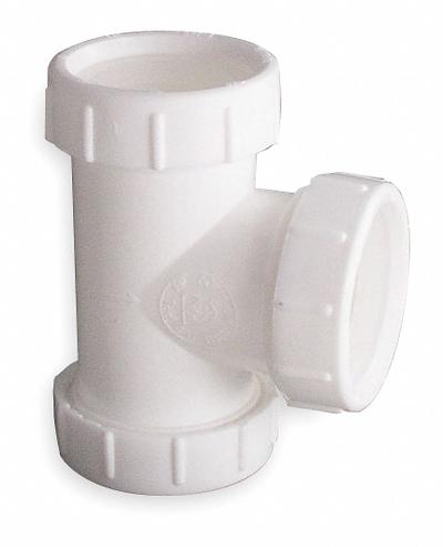 APPROVED VENDOR Tee: Plastic, White, 1 1/2 in_1 1/4 in Nominal Pipe Size, 3 1/2 in Overall Lg - Drain Tees
