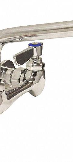 DOMINION COMMERCIAL FAUCETS Low Arc Service Sink Faucet: Wall, Widespread, Brass, Chrome (MPN 77-9008). Key specifications — Color/Finish: Chrome; Includes: Handles.