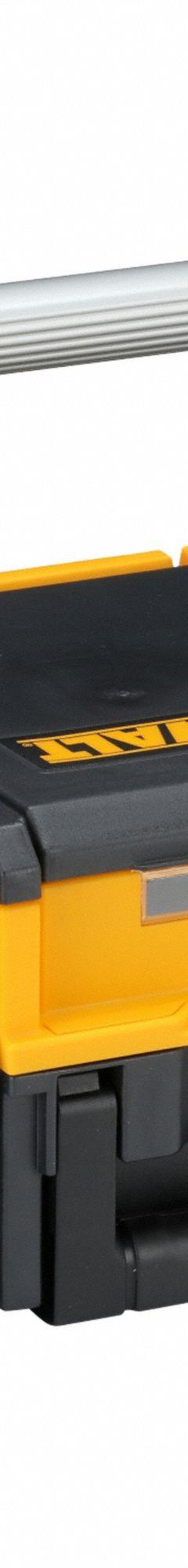 DEWALT TSTAK Tool Box: 17 1/4 in W x 13 in D x 17 7/8 in H, Plastic, Black/Yellow, Padlock (MPN DWST17808). Key specifications — attr1123411: DEWALT; attr1135942: Plastic; attr1135946: Padlock; attr1135948: Black.