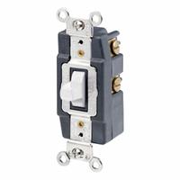 LEVITON Wall Switch: Toggle Switch, Single Pole, Momentary, White, 120/277V AC, 20 A (MPN 1257-W). Key specifications — Illuminated: No; Voltage Rating: 120/277V AC.