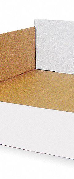 PACKAGING CORPORATION OF AMERICA Corrugated Shelf Bin: 17 in Overall Lg, 12 1/4 in x 4 3/4 in, White (MPN 2W256). Key specifications — Brand: PACKAGING CORPORATION OF AMERICA; % Recycled Content: 30-45%; Manufacturer Part Number: 2W256; Includes Dividers: Dividers Not Included; Electrostatic Discharge: Not Electrostatic Discharge Conductive.