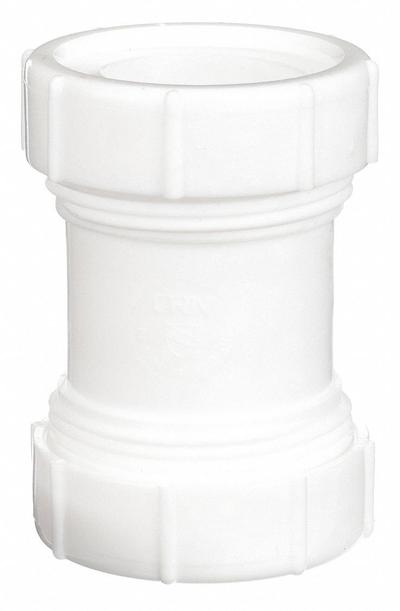 APPROVED VENDOR Coupling: Plastic, White, 1 1/2 in_1 1/4 in Nominal Pipe Size - Couplings & Waste Connectors for Drains