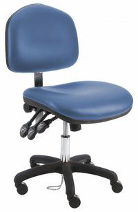 Ergonomic Chair: Vinyl, Armless, Ht Range 17 in to 22 in, 21 1/2 in Seat Wd, 19 in Seat Dp, 0 Glides (MPN WNS-DCRB-TLC-WW-BLUE). Key specifications — Foot Support: No; Back Tilt Backward: 80°; Back Tilt Forward: 105°; Base Material: Nylon; Brand: BENCHPRO; Product Type: Cleanroom Ergonomic Chair; Cleanroom Class: ISO 5; ESD-Safe: Not ESD Safe.