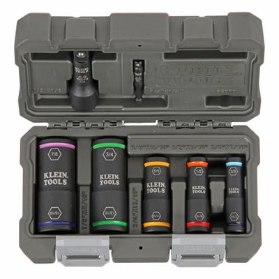 KLEIN TOOLS Flip Impact Socket Set: 1/4 in, 1/2 in Drive Size, Small Set (0-50 pieces) Set Size - Flip Socket Sets