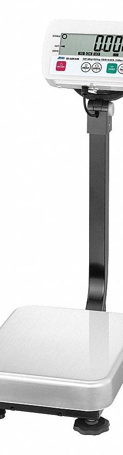 A&D WEIGHING Food Scale: 15 in Weighing Surface Dp, 11 3/4 in Weighing Surface Wd, LCD, SE-150KAM. Key specifications — Connection Ports: USB; Readability: 0.05 lb/0.02 kg; Brand: A&D WEIGHING; IP Rating: IP68.