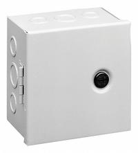 HOFFMAN Enclosure: Steel, 18 in x 18 in x 6 in, NEMA 1, Solid Cover, Hinged, Included, Painted (MPN AHE18X18X6). Key specifications — Brand: HOFFMAN; Closure Method: 1/4-Turn Latch; Knockouts: Included.