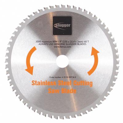 FEIN Circular Saw Blade: 9 in Blade Dia., 60 Teeth, 0.08 in Cut Wd, 1 in Arbor Size - Stainless Steel-Cutting Blades